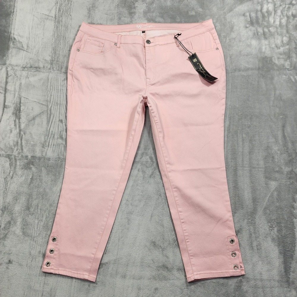 NEW DG2 Jeans Womens 24W Pink High Rise Slim Ankle Grommet Hem‎ Stretch Casual